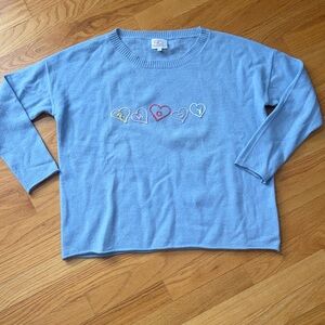 100% Cashmere Blue Sweater with Heart Embroidery